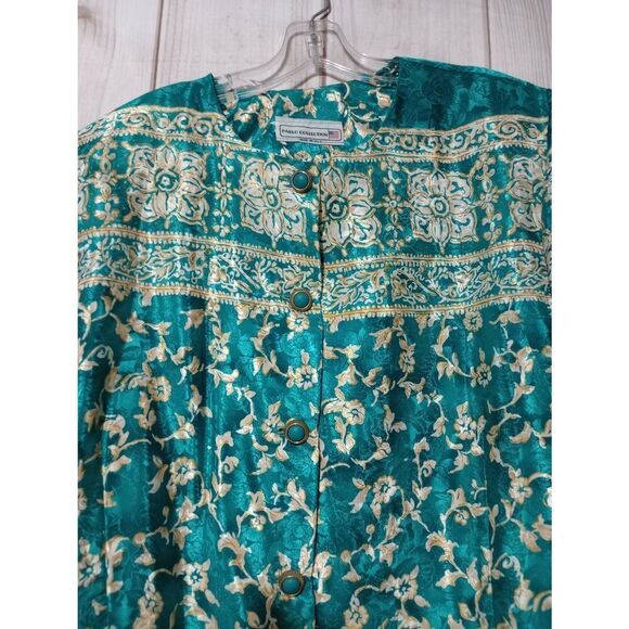 Pablo Shirt Ladies 22W Petite Turquoise Floral‎ vintage Satin - Picture 3 of 7